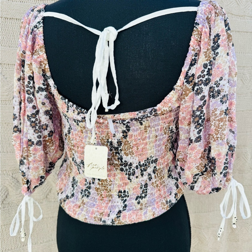 Free People Pink and Black Floral Crop Top - Picture 4 of 5